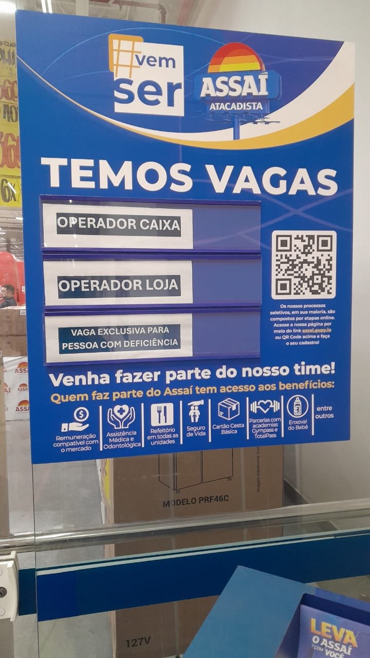 Temos Vagas Operador de Caixa e Operador de Loja (com deficiência) Assaí Tijuca