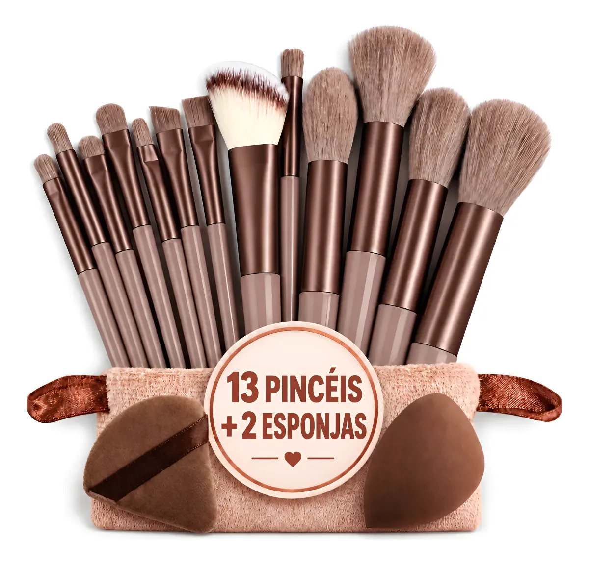 Kit Pincéis Maquiagem 13 Peças + 2 Esponjas Com Estojo